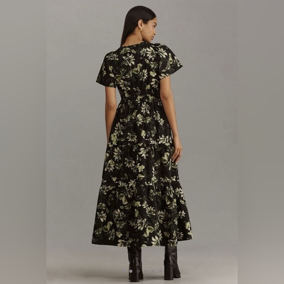 Anthropologie Somerset Maxi Dress 2X Plus Black Green Floral Boho Quiet Luxury - Picture 10 of 15